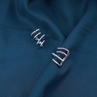 Boho Crystal Claw Earrings Silver Cz Needle Claw Stud Earrings Sparkle Needle Claw Earrings Minimalist Huggie Illusion Earrings Jewelry for Women