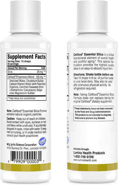 Cellfood Essential Silica Anti-Aging Formula, 4 fl oz - Supports Healthy Bones, Joints, Hair, Skin, Nails, Teeth & Gums - Easy to Absorb Liquid - Gluten Free, Thiaminase Free, Non-GMO - 40-Day Supply