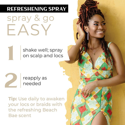 Dollylocks Refreshening Spray – Residue-Free Dreadlock & Loc Moisturizer Spray, Plant Based Deodorizer & Conditioner for Dreads,Vegan & pH-Balanced (Beach Bae Scent, 8oz)