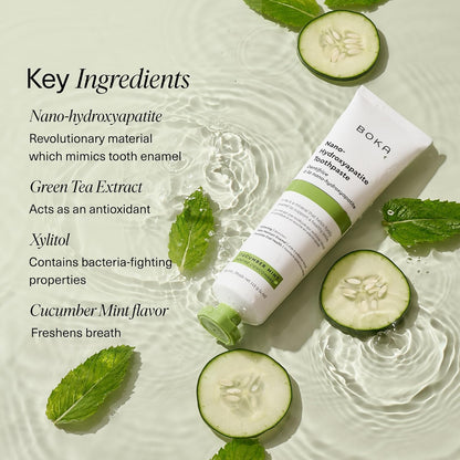 Boka Fluoride Free Toothpaste, Nano Hydroxyapatite Toothpaste, Appropriate for Sensitive Teeth - for Adult, Kids Oral Care - Cucumber Mint Flavor, 4 Fl Oz 1Pk US Manufactured