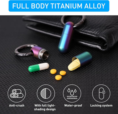 Micro Keychain Pill Holder Titanium Waterproof Mini Pill Container for Emergency Medicine，Travel Purse Pocket (Blue)