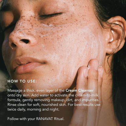 RANAVAT Cream Cleanser - Daily Facial Cleanser Doubles as Waterproof Eye Makeup Remover - Gentle Face Wash to Detoxify and Nourish (3.4 oz)