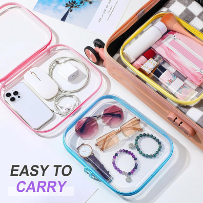 Sanwuta 6 Pcs Clear Hard Zipper Case Pencil Pouches Hard Plastic Zipper Pouches Makeup Bag Transparent Cases for Snacks Plastic Storage Organizer Box for Travel(Colorful,9.84 x 7.87 x 2 Inch)