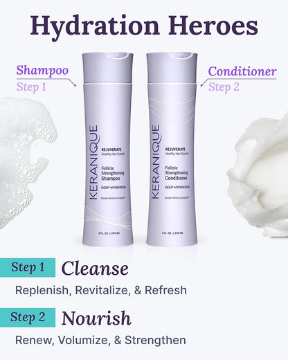 Keranique Hydrating Shampoo and Conditioner Set - Deep Hydration Hair Shampoo and Conditioner for Repairing Natural Moisture with Keratin - Sulfate-Free Intense Hydrator for Dry, Thin, Damaged Hair