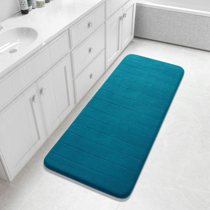 Yimobra Bathroom Runner 55"x24", Non Slip Memory Foam Bath Mat, Super Soft Water Absorbent Hallway Carpet, Machine Washable Rug for Vanity Tub Shower, Peacock Blue