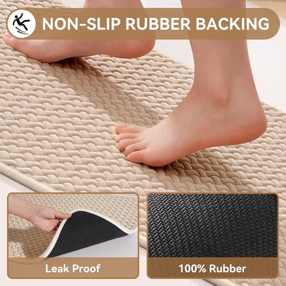 Bathroom Rugs Non Slip, Super Absorbent Quick Dry Bath Mat, Foam Weave Texture Rubber Backing Ultra Thin Bathroom Mats Fit Under Door Bathroom Floor Bathtub Shower