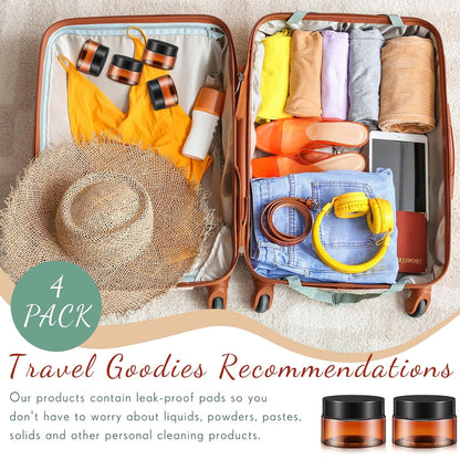 Patelai 4 Pieces Round Wide-mouth Leak Proof Plastic Container Jars with Lids for Travel Storage Makeup Beauty Products Face Creams Oils Salves Ointments DIY Making(1 Ounce,Amber)