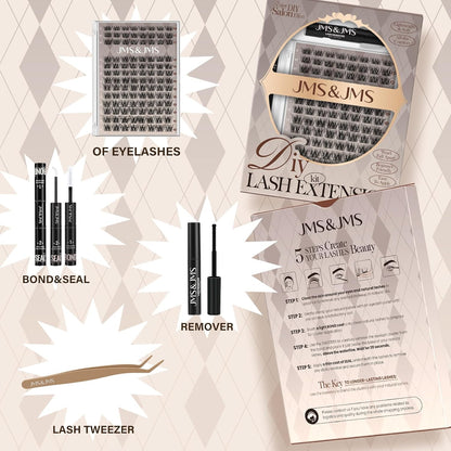JMS&JMS Lash Clusters Kit Lash Extension Kit with Lash Bond and Seal Eyelash Applictor Lash Remover Eyelash Brush Lash Extension Kit for Beginner (3D BABY SOFIA-8-18mix)