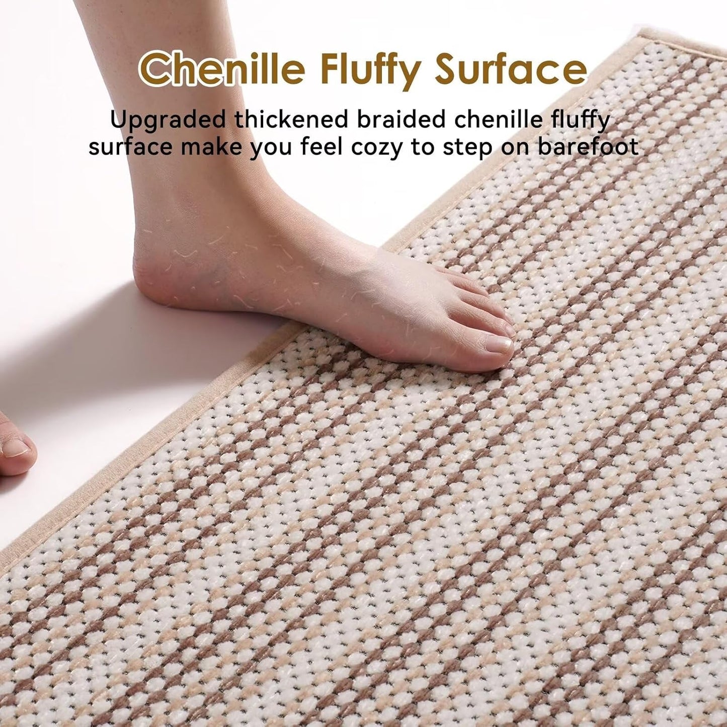 Upgraded Chenille Bath Mat, Super Absorbent Non Slip Bath Mats for Bathroom Floor, Machine Washable Bathroom Rugs, Rubber Backed Bathroom Mats, Ultra Soft Brown 20x31