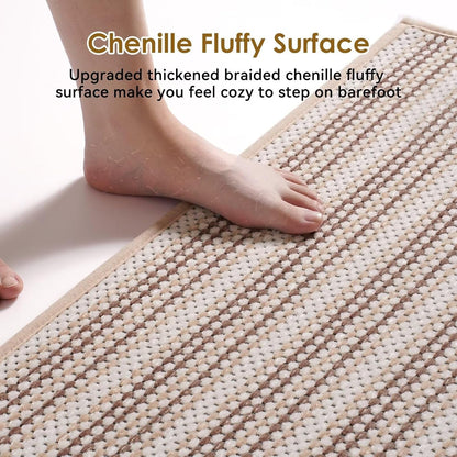 Upgraded Chenille Bath Mat, Super Absorbent Non Slip Bath Mats for Bathroom Floor, Machine Washable Bathroom Rugs, Rubber Backed Bathroom Mats, Ultra Soft Brown 20x31