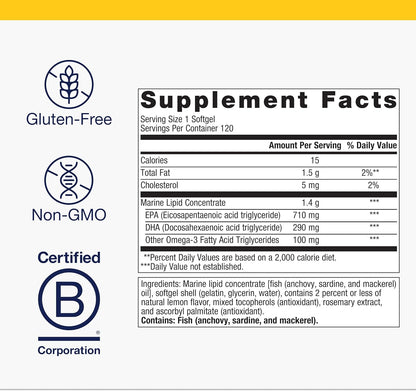 Metagenics OmegaGenics Fish Oil EPA-DHA 1000 mg - High Potency - Omega-3 Fish Oil Supplement - for Heart Health, Musculoskeletal Health & Immune System Health* - with DHA & EPA - 120 Softgels