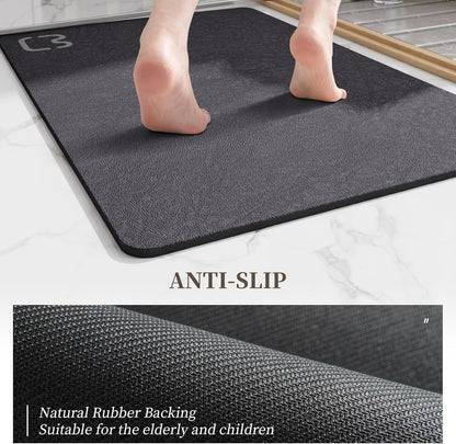 Diatomaceous Earth Bath Mat Rugs Quick Dry Super Absorbent Non Slip Rubber BottomThin Bathroom Mat Fit Under Door, Floor Rugs in Front of Bathtub,Shower Room,Sink,Washable, 15.7" x 23.6", Dark Grey