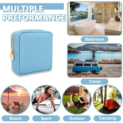 Mini Makeup Pouch for Purse, Small Cosmetic Bag Pouch Nylon Travel Toiletry Organizers Bag for Women Girls, Cute Zipper Coin Purse Preppy Storage Purse for School Work(Mini-Periwinkle)