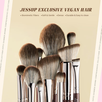 Jessup Makeup Brushes Set Professional 25pcs Premium Synthetic Make up Brushes for Foundation Eyeshadow Blending Concealer Blush Contour Bronzer Eyeliner Eyebrow, Shimmer Brown T511
