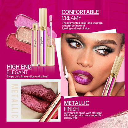 Pink Lipsticks for Women Metallic Lipstick Long Lasting Non Stick Cup Lip Gloss, Shimmer Lightweight Hydrating Full Coverage Lip Color, DP119 Princess