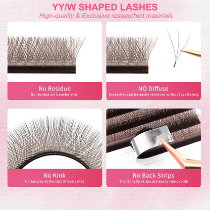 Lash Extensions Brown 4D Eyelash Extensions W Lashes 0.07mm Thickness D Curl Lashes Mix 8-15mm Colored Lashes Soft Lash Trays Pestañas Pelo a Pelo Individual Lashes(W-Brown-4D-0.07-D,8-15mm)