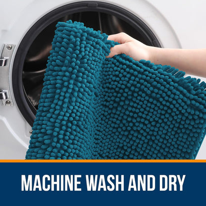 OLANLY Bathroom Rugs 59x24, Extra Soft Absorbent Chenille Bath Rugs, Rubber Backing Quick Dry, Machine Washable Bath Mats for Bathroom Floor, Tub and Shower, Home Decor Accessories, Peacock Blue