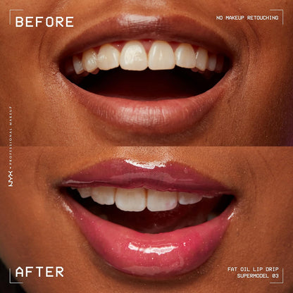 NYX PROFESSIONAL MAKEUP Fat Oil Lip Drip, Moisturizing Lip Oil Gloss, Vegan Tinted Formula, Up to 12 HR Hydration - Supermodel (Shimmering Magenta)