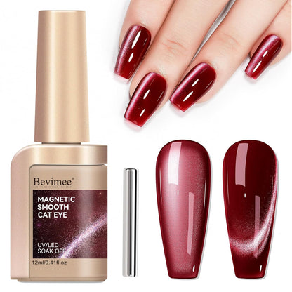 Cat Eye Gel Nail Polish, Burgundy Red Glitter Magnetic Gel Polish Moonlight, Cateye Gel Polish With Magnet Wine Red Holographic Shimmer UV Velvet Manicure Salon DIY Home, 12ML