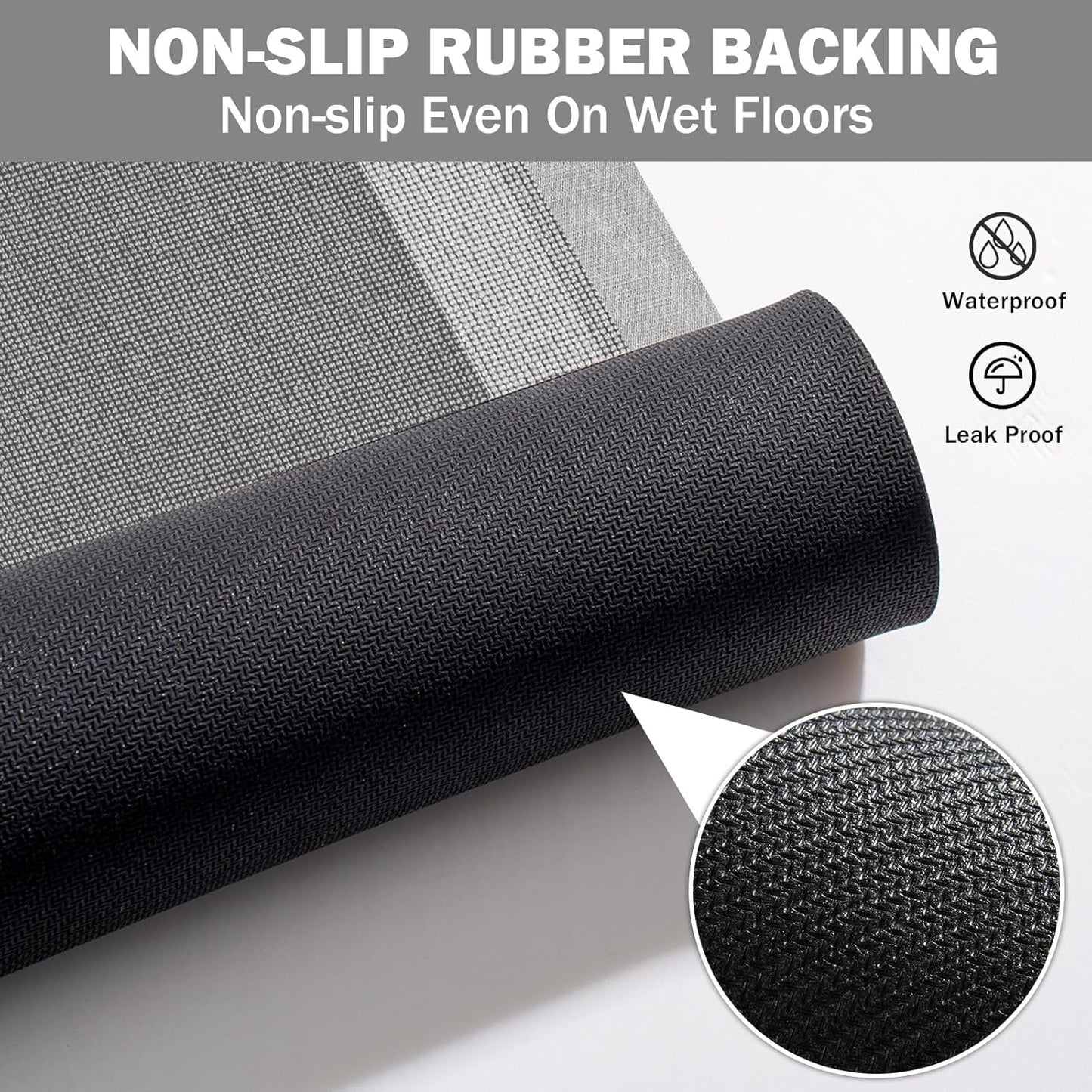 Non Slip Long Bathroom Runner Rug Bath Mat, Rubber Backing Ultra Thin Bathroom Rugs Fit Under Door Quick Dry Super Absorbent Washable Shower Mat for Bathtub Sink Floor, Dark Grey 17"x59"