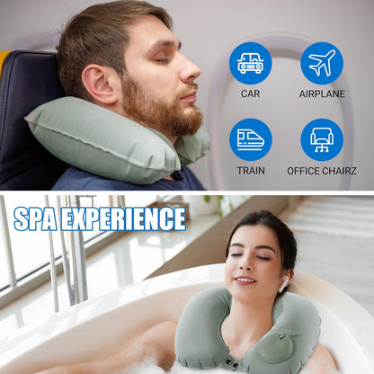 MABOZOO U-Shaped Hot Bathtub Pillow,Inflatable Spa Pillows for Hot Tub with Adjustable Button for Shower, Neck Support Headrest & Leg Pillow for Relaxation Spa Soak in Bathtub