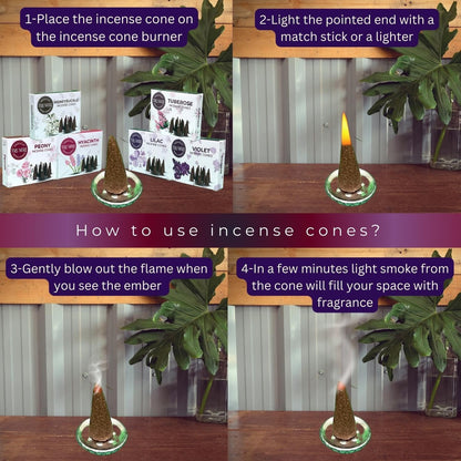 TRUMIRI Blossom Incense Cones - Variety Pack - Total 60 Cone Incense (6 Scents x 10 Conos) - Peony, Lilac, Violet, Honeysuckle, Hyacinth, Tuberose - Cone Incense Scents - Insense Cones - Incent Cone