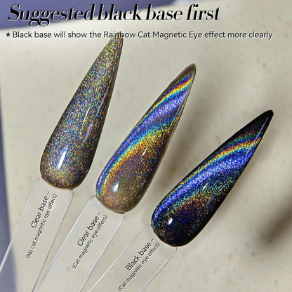 Born Pretty Cat Magnetic Eye Gel Nail Polish Holographic Rainbow Cat Magnetic Gel, Black Glitter Magnetic Soak Off U v Nail Gel Diy Art for Girls Women 15ML