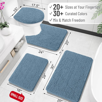 OLANLY Bathroom Rugs 24x16, Extra Soft Absorbent Chenille Bath Rugs, Rubber Backing Quick Dry, Machine Washable Bath Mats for Bathroom Floor, Tub and Shower, Home Decor Accessories, Airy Blue