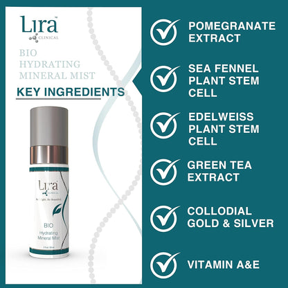 Lira Clinical BIO Hydrating Mineral Mist - Face Mist Hydrating Spray with Plant Stem Cells - Calming & Glowing Facial Mist - 2 Ounce