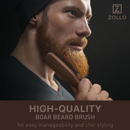 Beard Brush for Men - Stiff Boar Bristles for Beard Growth & Straightening - Exfoliates Skin, Reduces Itch - Premium Walnut Wood Handle