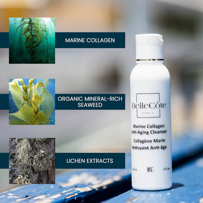 Marine Collagen Anti Aging Cleanser - Lichen Extract & Peptides for Dull And Dehydrated Skin, Removes Impurities & Makeup Toxins | Organic Seaweed Facial Cleanser 4 fl oz