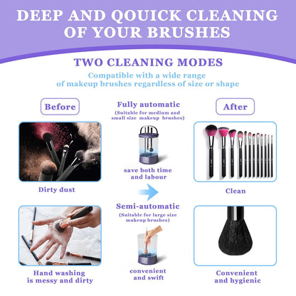 Electric Makeup Brush Cleaner Machine, Automatic Spinning Make up Brush Cleaner with 1200 mAh Rechargeable Battery, Portable Cosmetic Brush Cleaner Dryer Tool for All Size Makeup Brush (Purple)
