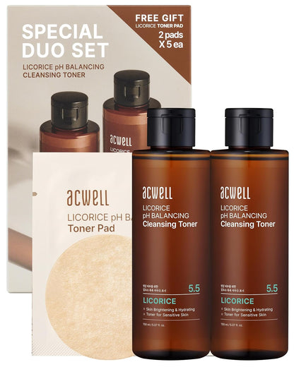 ACWELL Licorice pH Balancing Korean Toner for Cleansing - Alcohol-Free PH5.5 Hydrating Facial Astringent -Skin Clarifying & Hydration Boosting Toner, 5.1 fl.oz. 2 Pack