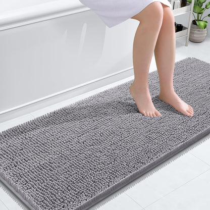 OLANLY Bathroom Rugs 59x24, Extra Soft Absorbent Chenille Bath Rugs, Rubber Backing Quick Dry, Machine Washable Bath Mats for Bathroom Floor, Tub and Shower, Home Decor Accessories, Grey