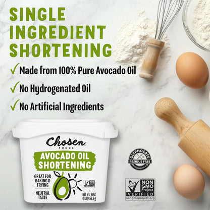 Chosen Foods Avocado Oil Shortening 16oz Bundle 2-Pack with Recipe eBook bundle