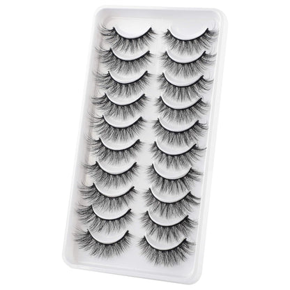 JIMIRE Fake Eyelashes Natural Look Fluffy Wispy False Lashes Cat-Eye Lashes with Thin Band Lightweight Fake Lashes 10 Pairs Pack
