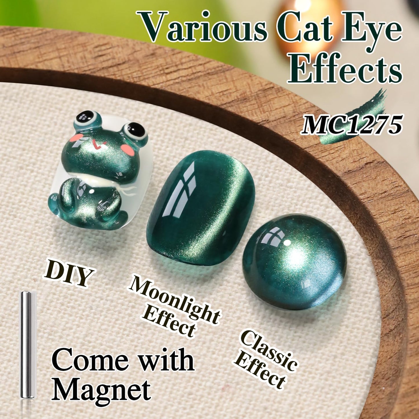 Double Rhythm 0.5 OZ Cat Eye Gel Polish with Magnet 15ML Holographic Glitter Shimmer Translucent Jelly Color Magnetic Nail Polish Salon DIY at Home (Winter Green-MC1275)