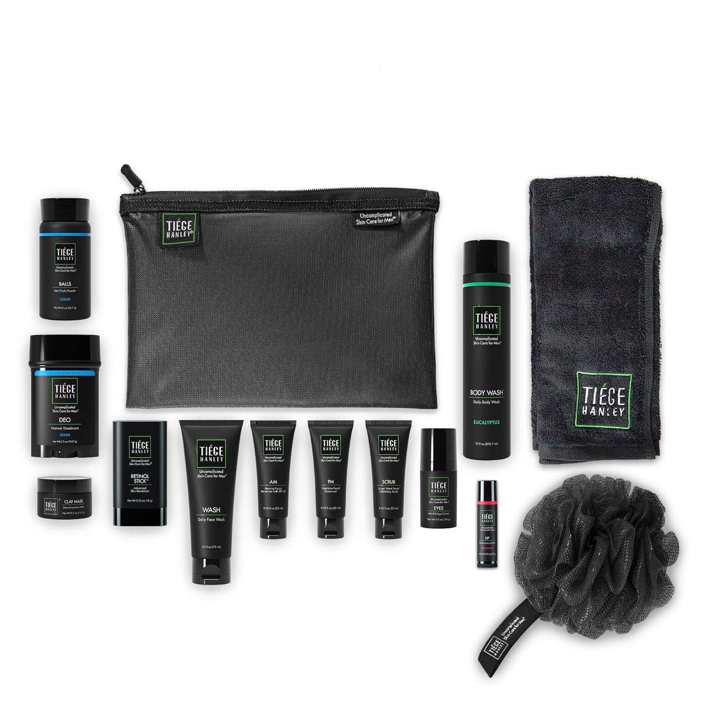 Tiege Hanley Mens Skin Care Gift Box Set, Platinum - Men's Skincare Set Includes Face Wash, AM & PM Moisturizer, Scrub, Eye Cream, Clay Mask, Retinol Stick, Body Wash, Deodorant, Lip Balm