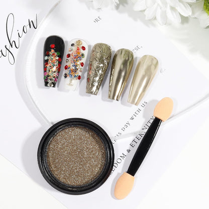 Artdone Chrome Nail Powder, Pale Gold Iridescent Aurora Powder Metallic Mirror Effect Pigment Pearlescent Mermaid Pigment Pearl Glitter Dust Kit, Nail Art Decoration, Resin Craft