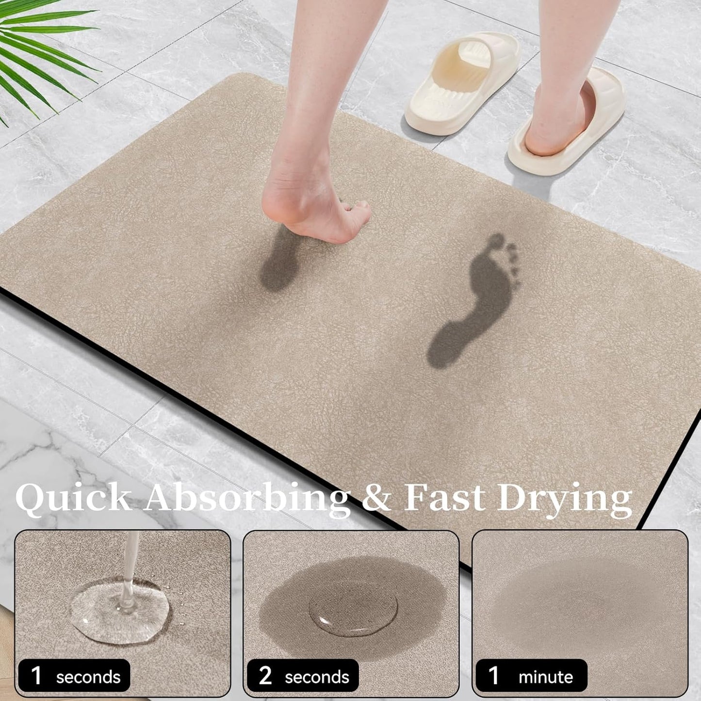 Bath Mat Rugs 32x17 - Diatomaceous Earth Bath Mats Quick Dry Absorbing Bathroom Rugs Rubber Non Slip Thin Bathroom Mat Fit Under Door, Bath Mat for Bathroom Floor, Tub and Shower, Sink, Taupe