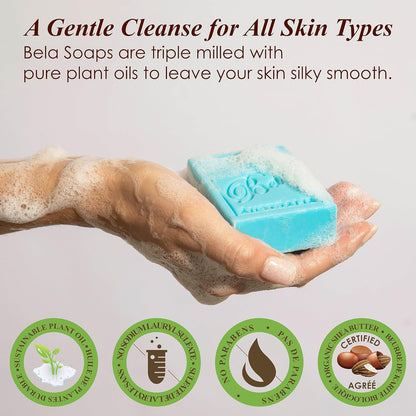 BELA Sea Salt and Goats Milk Soap 3.3 OZ, Pack of 6, Long Lasting French Triple Milled Bar Soap with Organic Shea Butter, Sea Salt Minerals and Nourishing Goat Milk, Made in Australia