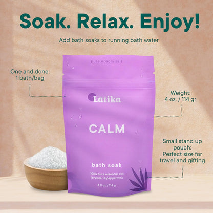 Soaks Set of 3 - Calm Bath Soaks with Lavender & Peppermint, Moisturizing Epsom Salt Soak for Stress Relief, Relaxation, and Skin Nourishment, at-Home Spa Retreat Gift