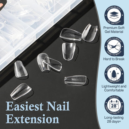 Coffin Press on Nails: 504pcs Pre-etched Short Nails Clear Coffin Gel Tips for Full Cover Fake Nails French Nail Extension Salon Home DIY 12 Sizes Gelly Tips