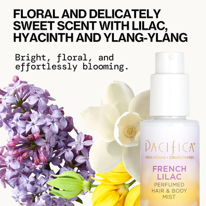 Pacifica French Lilac Perfumed Hair & Body Mist, Alcohol-Free Spray Designed For Head-To-Toe Wear, Vegan & Cruelty-Free, 6 Fl Oz