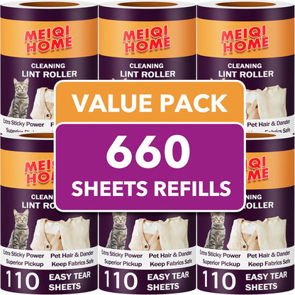 Extra Sticky Lint Roller Refills Only, 660 Easy-Tear Sheets for 3.9"-4" Lint Rollers with 1.5" Inner Diameter - Superior Cleanliness for Clothes