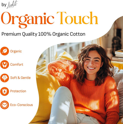 Livlit Large Size Ultra Thin Sanitary Pads, 100% Organic Cotton from Texas, Powerful Leak Protection, Unscented, Chlorine Free and Absorbency of Feminine Periods, Pads for Women (12 Count)