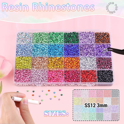 24000Pcs Resin Rhinestones for Bedazzling with 3Pcs B7000 Jewelry Glue, Multicolor 3mm Flatback Gems Rhinestones for Crafting, Clothing Tumblers Mugs Shoes Fabric Decor Nail Art