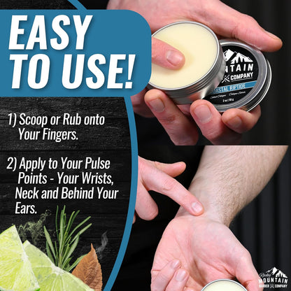 Rocky Mountain Barber Company Solid Cologne for Men – Coastal Riptide Scent – 2 Oz Size - Made with Coconut Oil, Shea Butter - Long-Lasting Scent (Coastal Riptide)