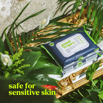 goodwipes Flushable Butt Wipes - Vitamin E & Aloe - Sewer & Septic Safe - Extra Large Adult Wet Wipes For Women & Men - Bathroom Essentials - Cedar, 318 Count (6 Packs + 1 Travel)