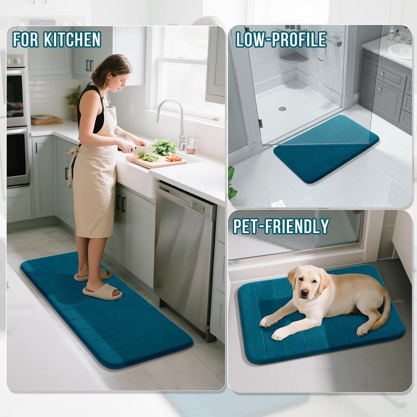 Yimobra Long Bath Mat 44"x24", Super Soft Quick Dry Memory Foam Bathroom Rug, Water Absorbent, Non Slip Backing Machine Washable for Tub Shower, Thick Comfort Support, Peacock Blue